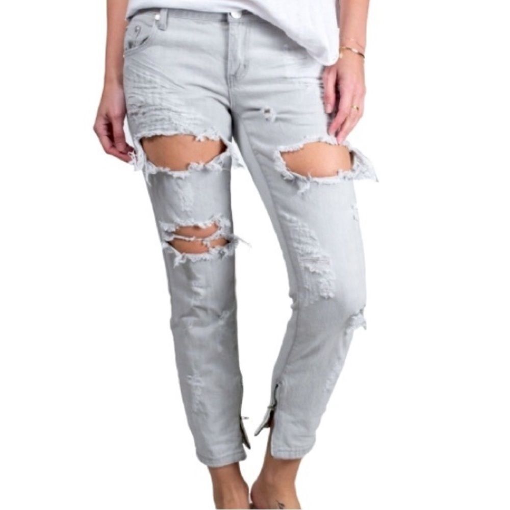 NWT One Teaspoon Trashed Free Birds Grey Skinny Distressed Low Rise Denim Siz 26